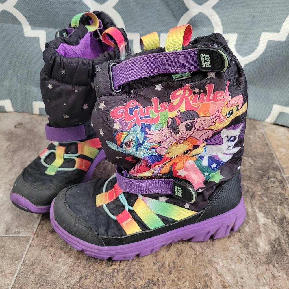Stride Rite Kids 13 My Little Pony Snow Boots black purple rainbow Girls Rule